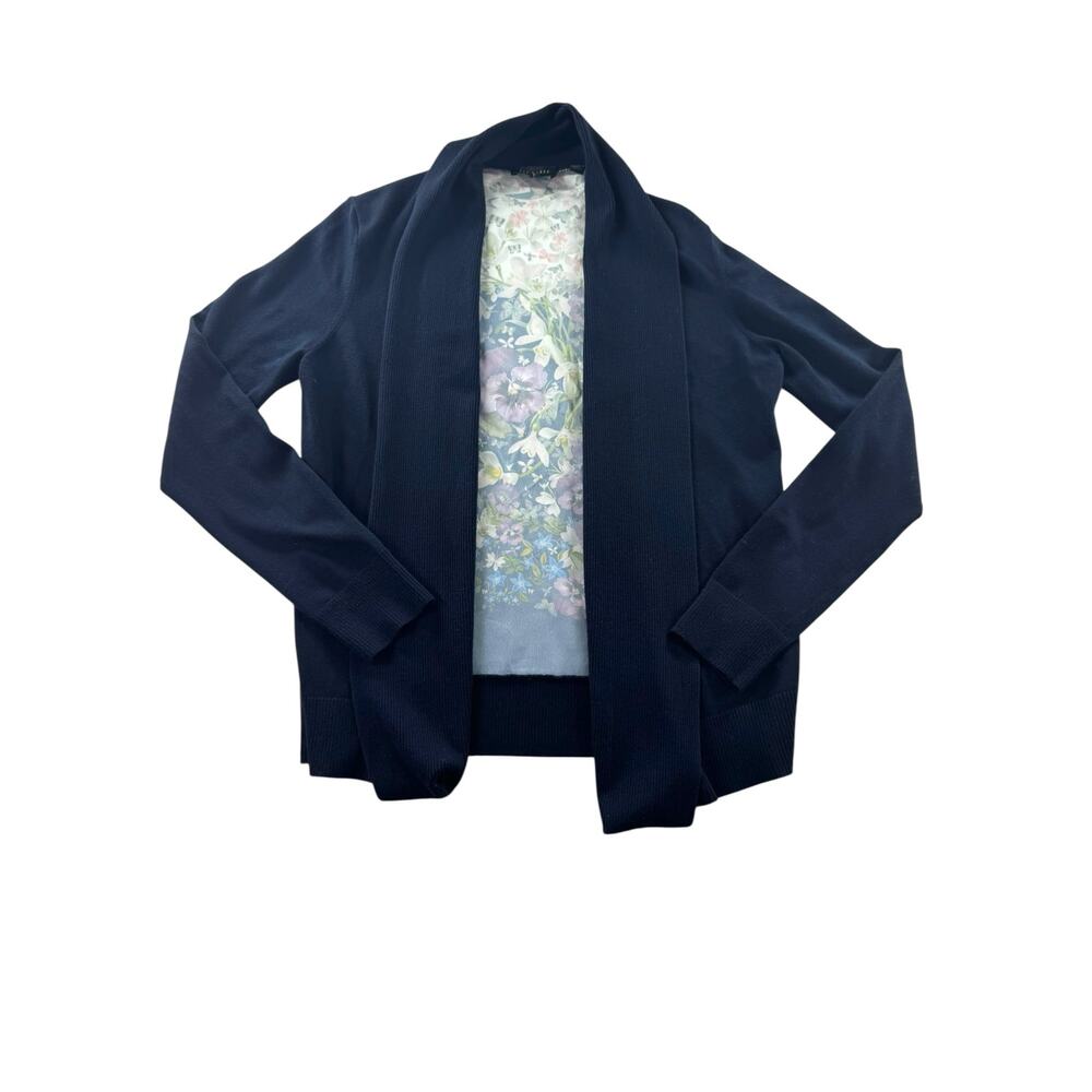 Ted Baker Heelia Butterfly Floral Open Cardigan 2 Mixed Media Navy Blue
